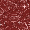 cats with big eyes and in santa claus hat with christmas elements on red background Royalty Free Stock Photo